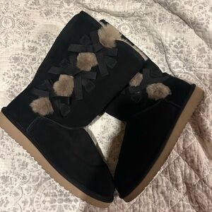 Koolaburra Black Suede Boots with Tan Fur Details